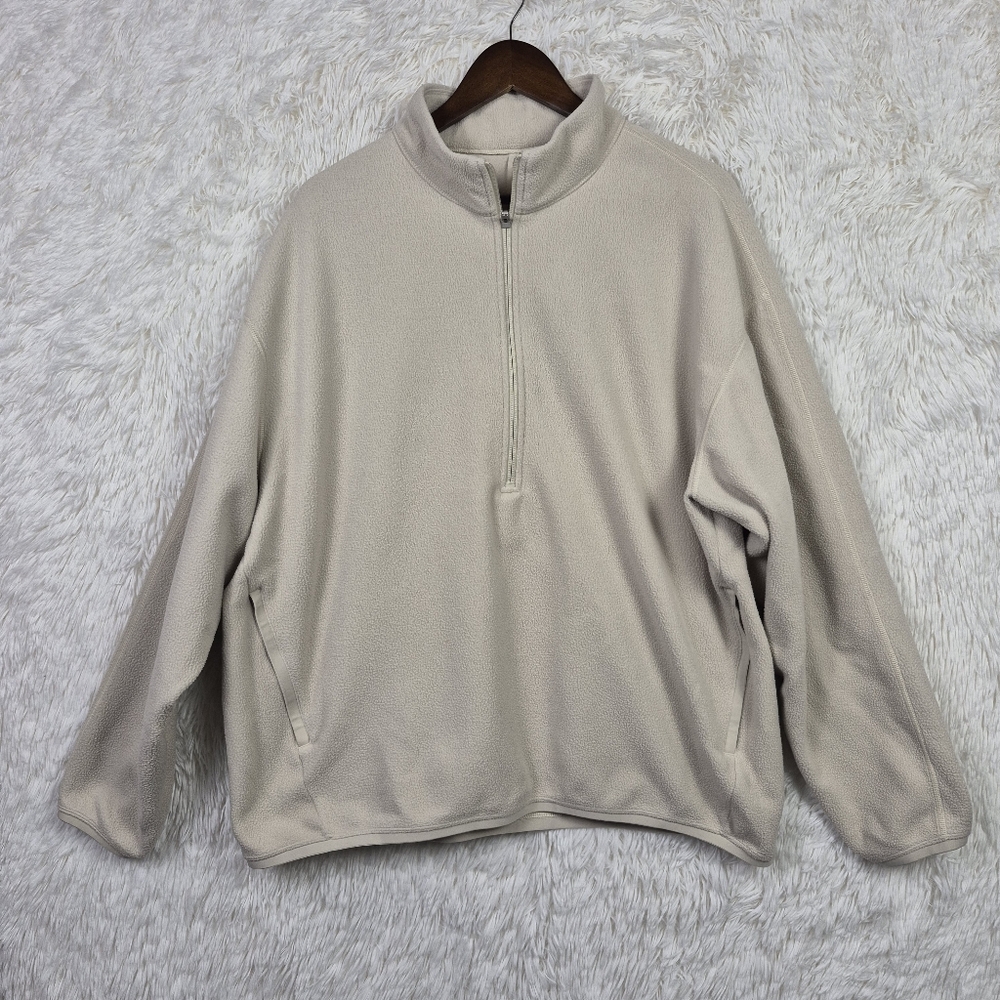 Lululemon Mens XL Cream Oversized-Fit Fleece Size Large Black 1/2 Zip LM3DTCS